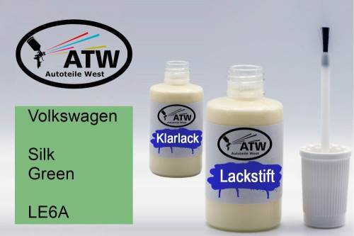 Volkswagen, Silk Green, LE6A: 20ml Lackstift + 20ml Klarlack - Set, von ATW Autoteile West.